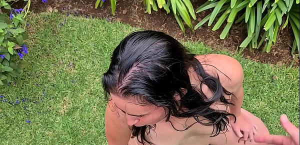 Humiliating outdoor fuck at the park with obedient Japanese slut